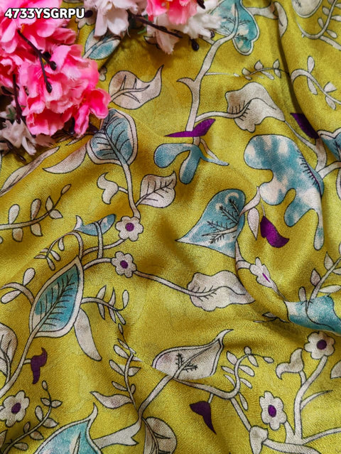 Kcpc Premium Georgette Kalamkari Saree with Zari Border   ASH