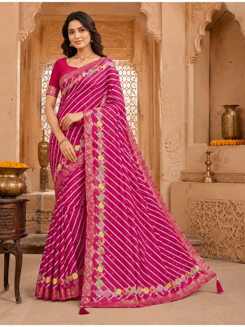 KcPc Traditional Upada Silk Leheriya Saree with Blouse   PSP