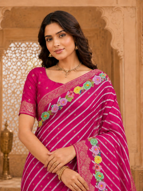 KcPc Traditional Upada Silk Leheriya Saree with Blouse   PSP