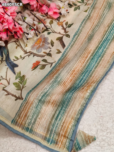KcPc Designer Cotton Silk Kalamkari Saree with Stone Work  GAN