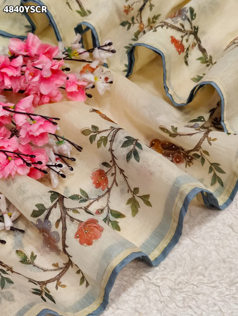 KcPc Designer Cotton Silk Kalamkari Saree with Stone Work  GAN