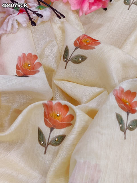 KcPc Designer Cotton Silk Kalamkari Saree with Stone Work  GAN