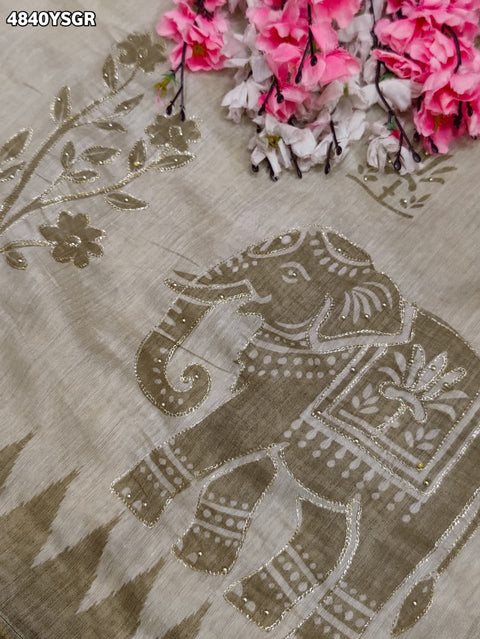 KcPc Designer Stone Work Cotton Silk Kalamkari Saree  GAN