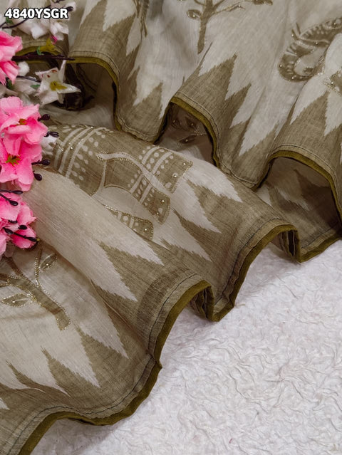 KcPc Designer Stone Work Cotton Silk Kalamkari Saree  GAN