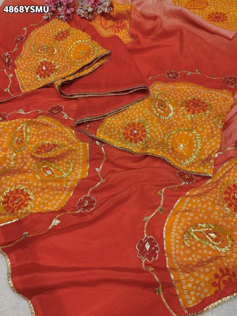 KcPc Premium HO Silk Bandhani Saree with Gotapatti Work  GAN