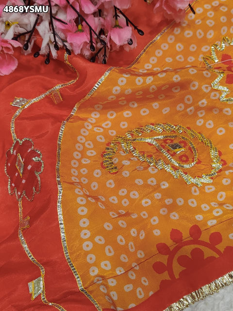 KcPc Premium HO Silk Bandhani Saree with Gotapatti Work  GAN