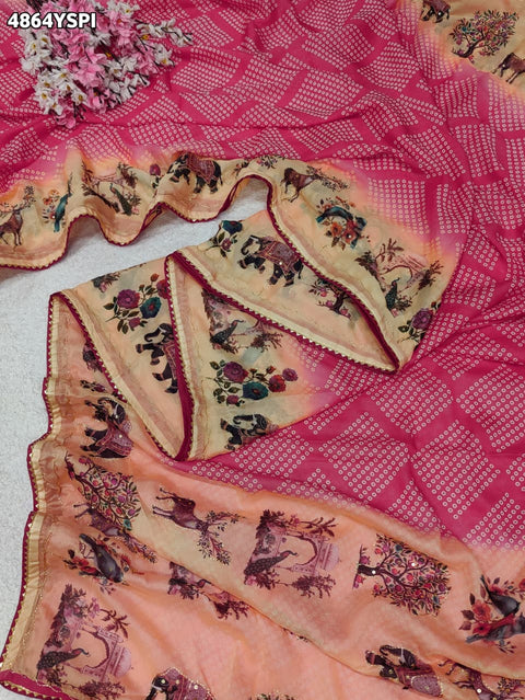 KcPc Premium Georgette Kalamkari Saree with Aari Tari Work   GAN
