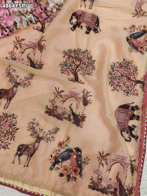 KcPc Premium Georgette Kalamkari Saree with Aari Tari Work   GAN