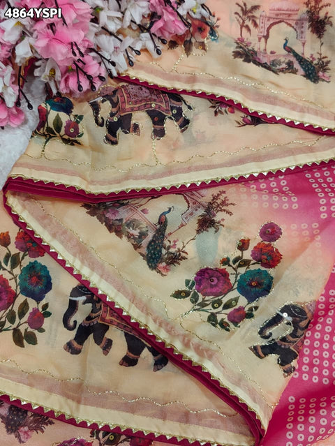 KcPc Premium Georgette Kalamkari Saree with Aari Tari Work   GAN