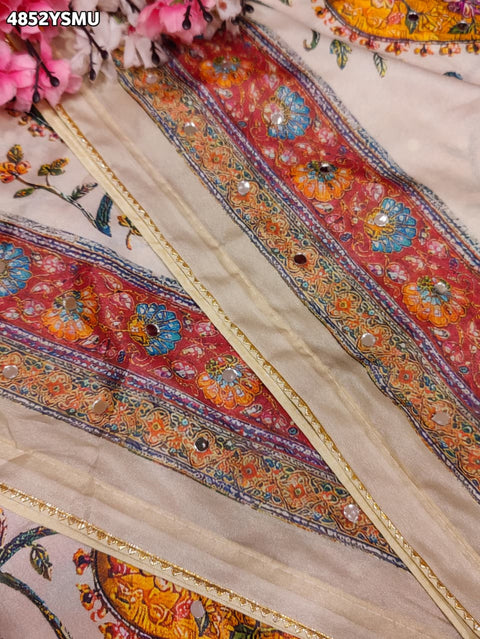 KcPc Premium Georgette Printed Saree with Mirror Work