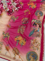 KcPc Premium Georgette Kalamkari Designer Saree with Tari WorkGAN