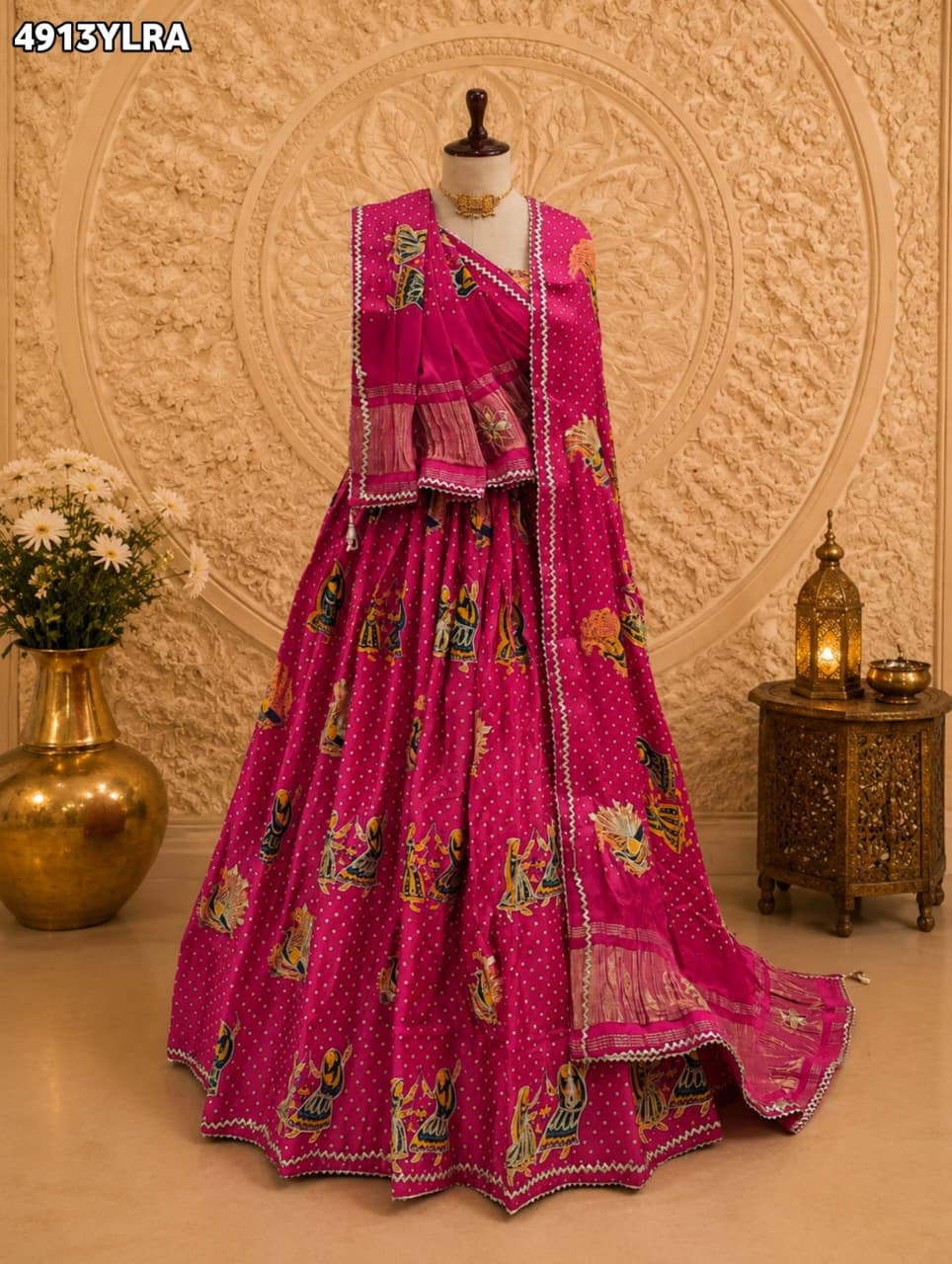 KcPc Traditional Gaji Silk Kalamkari Lehenga for Festive WearGOURI