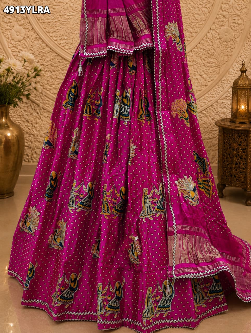 KcPc Traditional Gaji Silk Kalamkari Lehenga for Festive WearGOURI