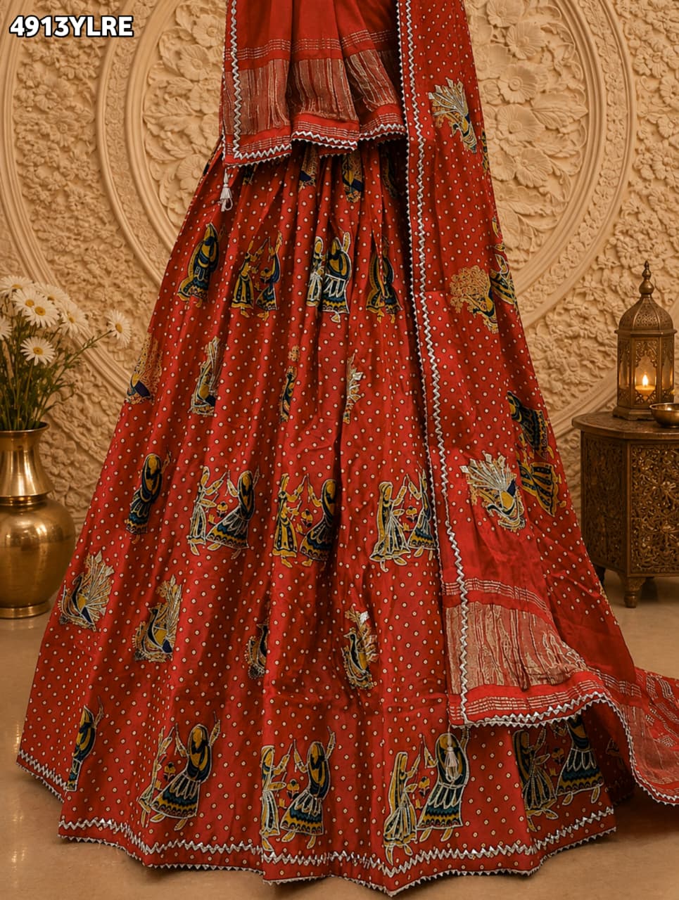 KcPc Beautiful Kalamkari Style Gaji Silk Lehenga with Gotapatti GOURI