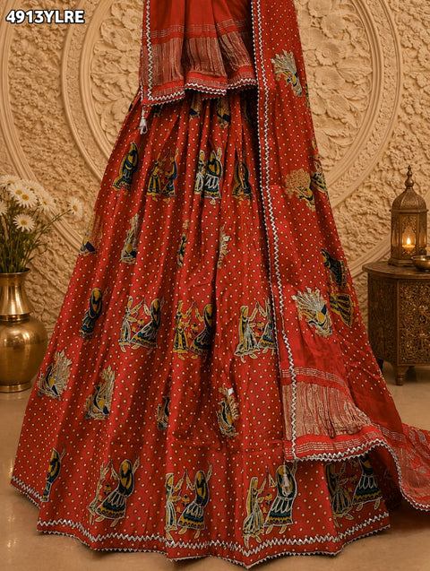 KcPc Beautiful Kalamkari Style Gaji Silk Lehenga with Gotapatti   GOURI