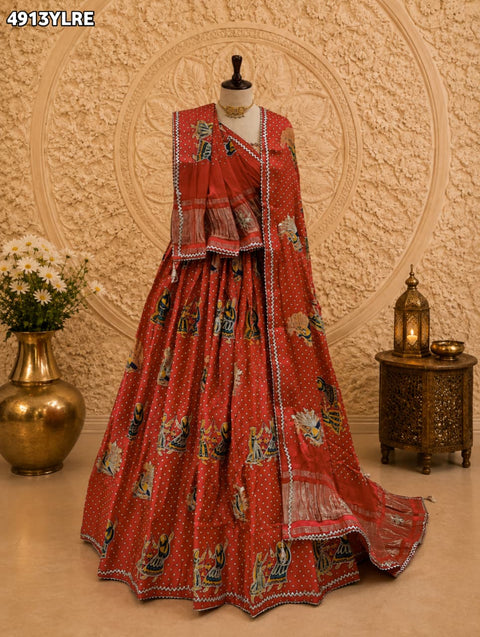 KcPc Beautiful Kalamkari Style Gaji Silk Lehenga with Gotapatti   GOURI