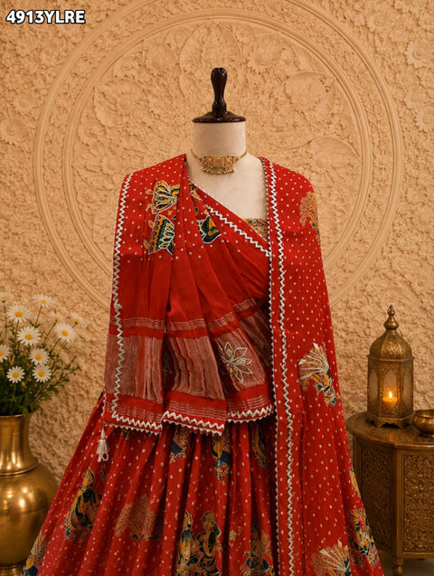 KcPc Beautiful Kalamkari Style Gaji Silk Lehenga with Gotapatti   GOURI