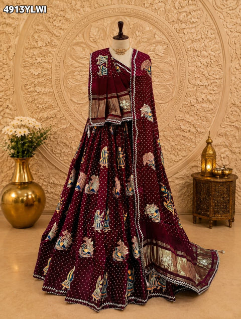 KcPc Gaji Silk Kalamkari Lehenga with Gotapatti Work  GOURI