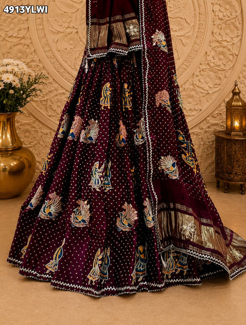 KcPc Gaji Silk Kalamkari Lehenga with Gotapatti Work  GOURI