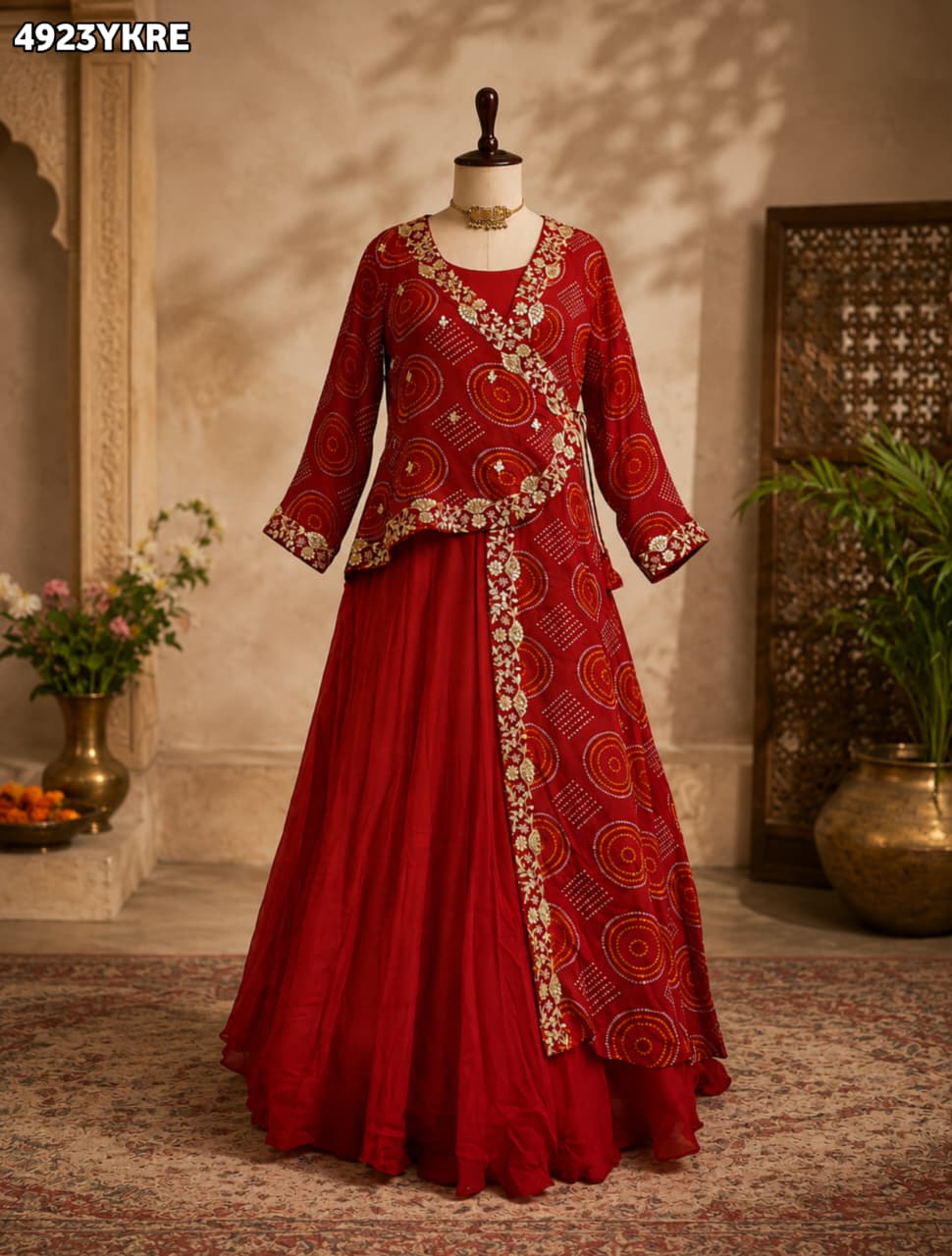 KcPc Designer HO Silk Bandhani Style Lehenga with Cutdana MLML