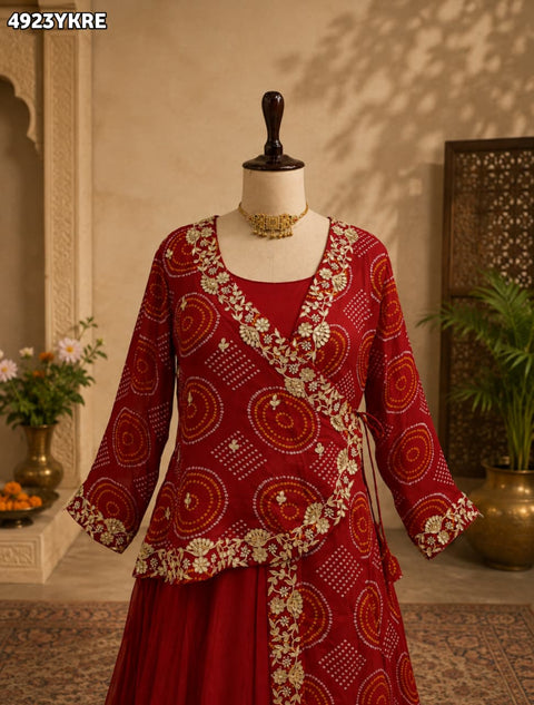 KcPc Designer HO Silk Bandhani Style Lehenga with Cutdana   MLML