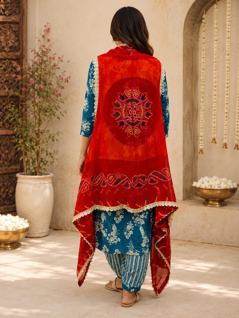 KcPc Georgette Bandhani Chunri with Designer Gotapatti Border