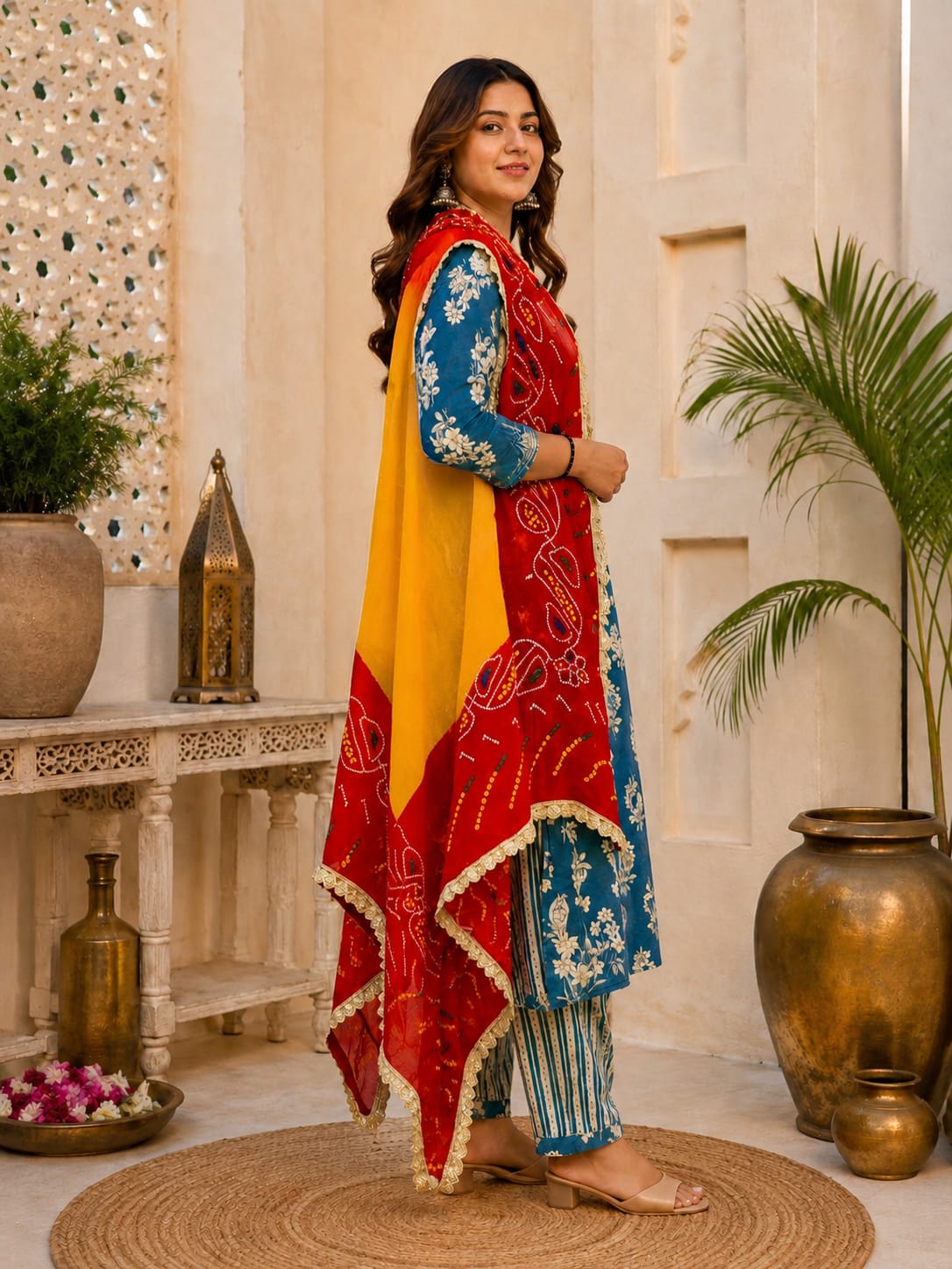 KcPc Beautiful Bandhani Georgette Pila Chunri for Traditional Wear