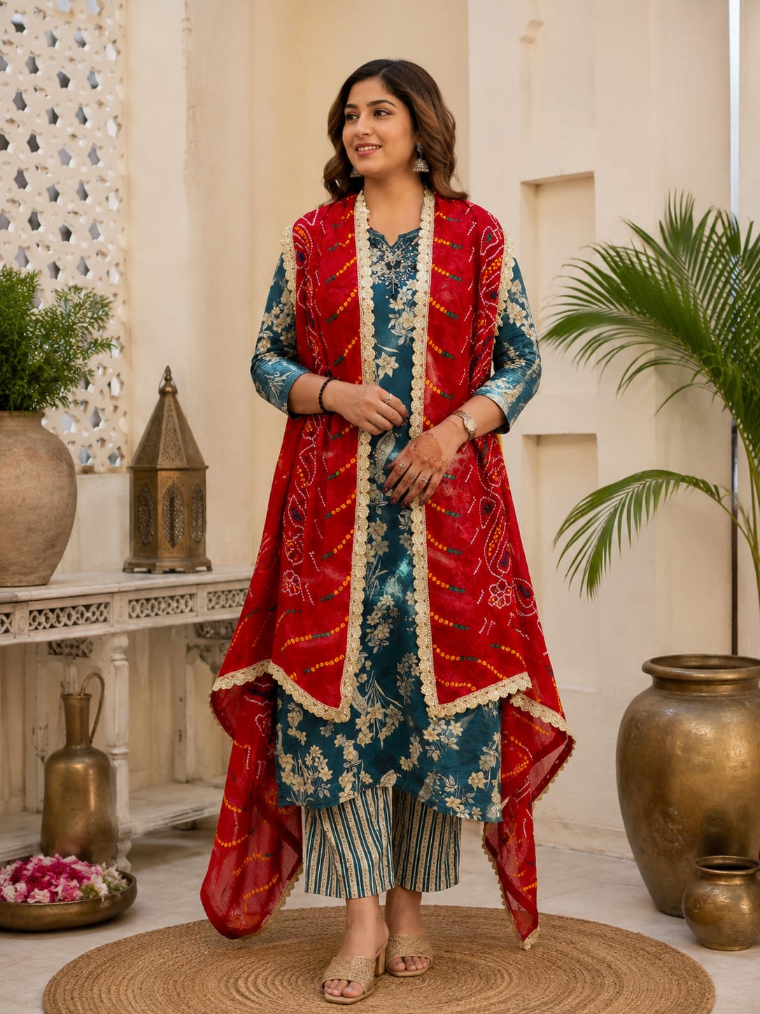 KcPc Beautiful Bandhani Georgette Pila Chunri for Traditional Wear