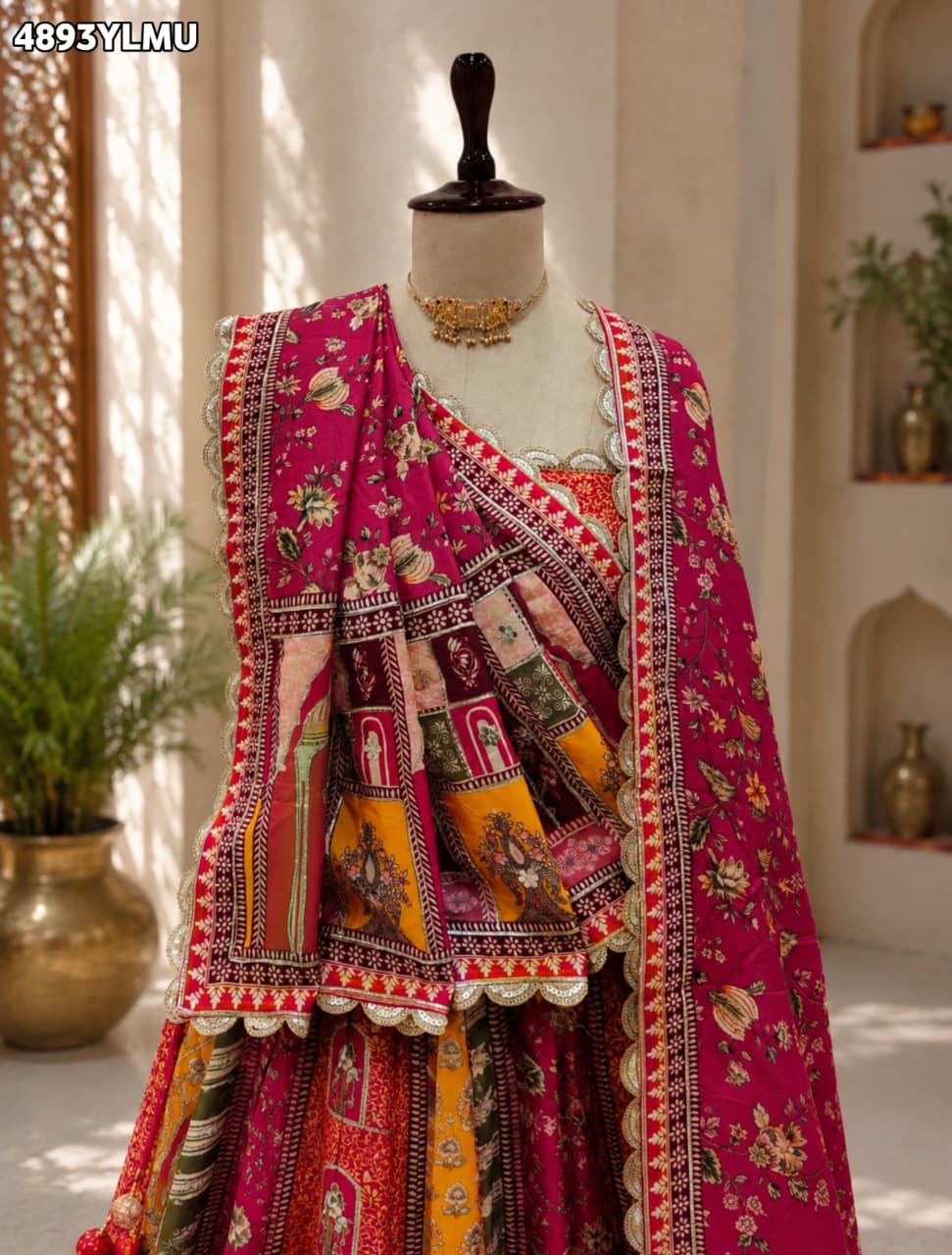 KcPc Designer Crepe Silk Printed Lehenga with Gota WorkBHUTA