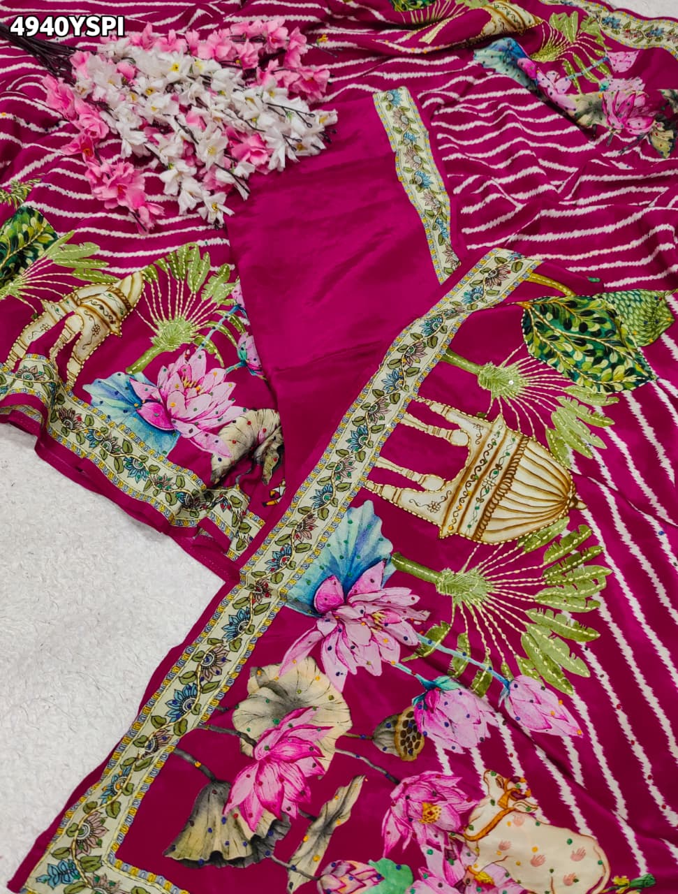 KcPc Beautiful Pure Silk Kalamkari Style Saree with Thread WorkBRC