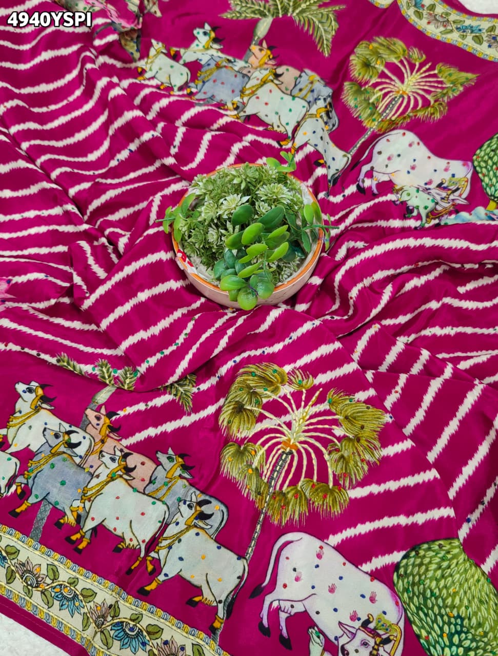 KcPc Beautiful Pure Silk Kalamkari Style Saree with Thread WorkBRC