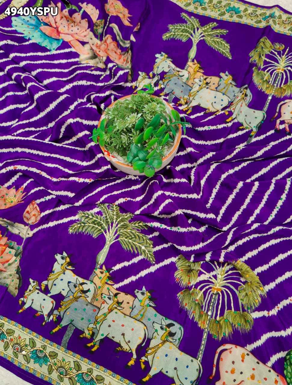 KcPc Traditional Kalamkari Pure Silk Saree with Thread WorkBRC