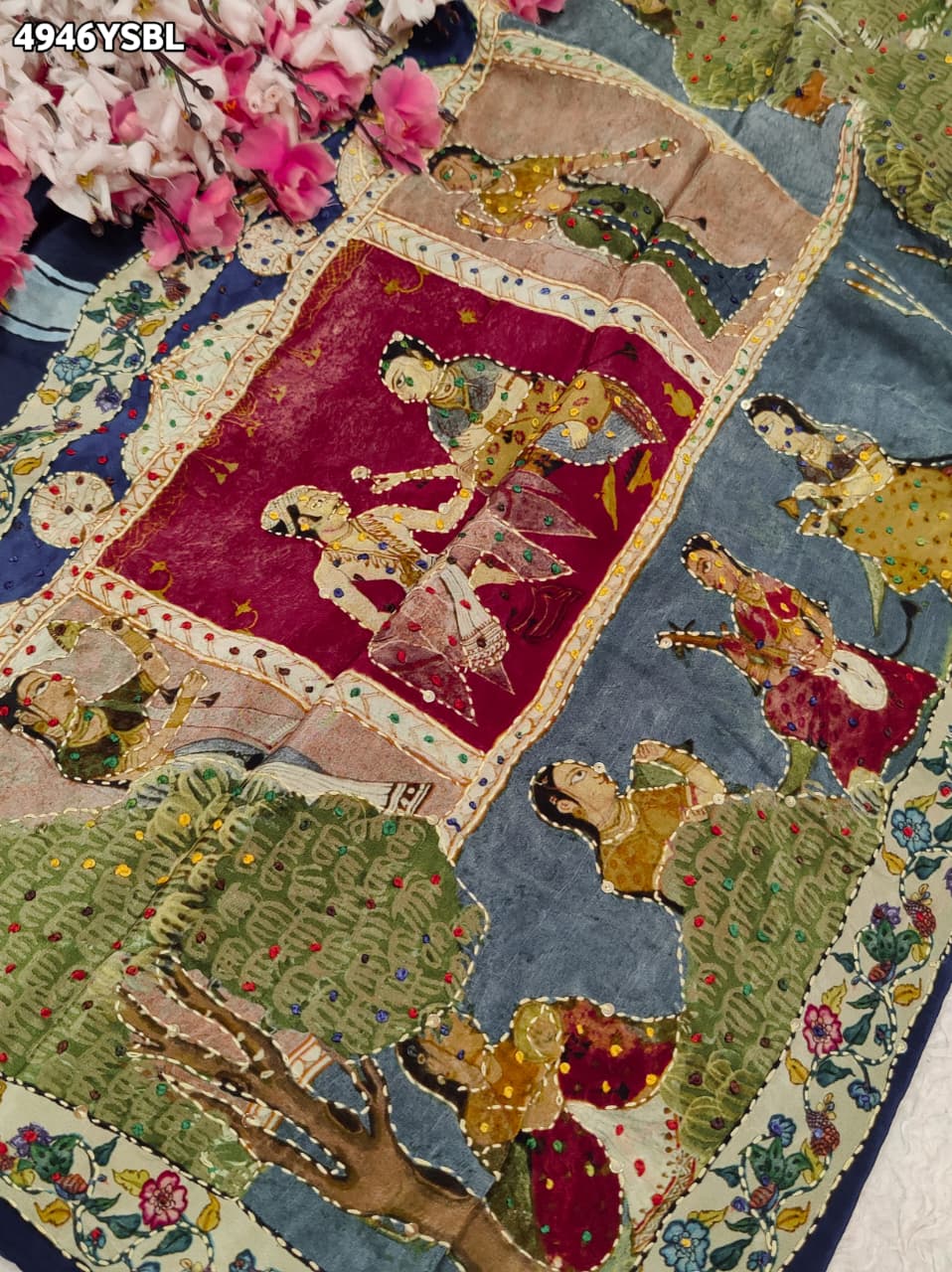 KcPc Pure Silk Kalamkari Saree with Thread WorkBRC