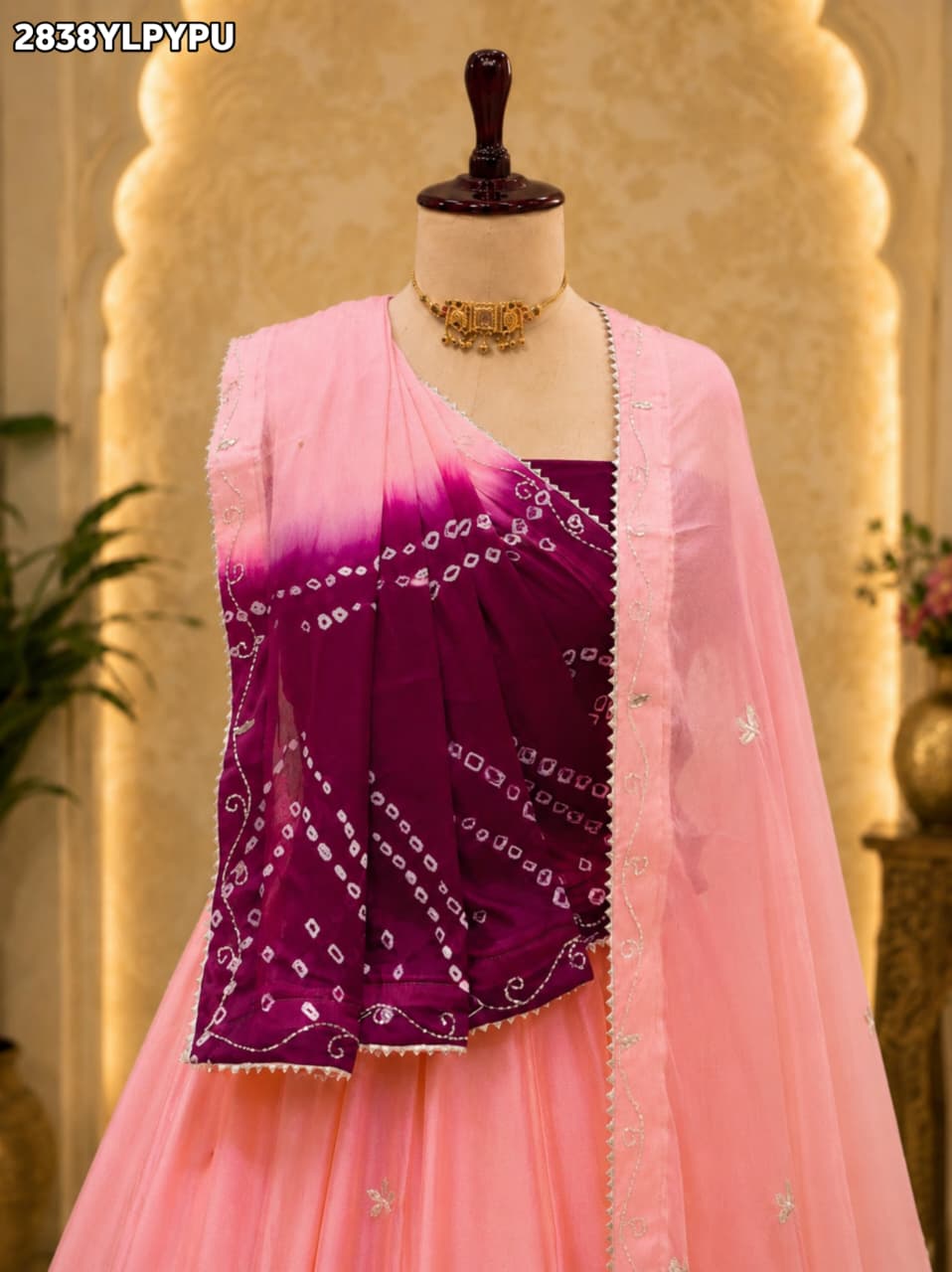 KcPc New Festive Bandhani Style Lehenga in Soft Chinon Fabric GSM
