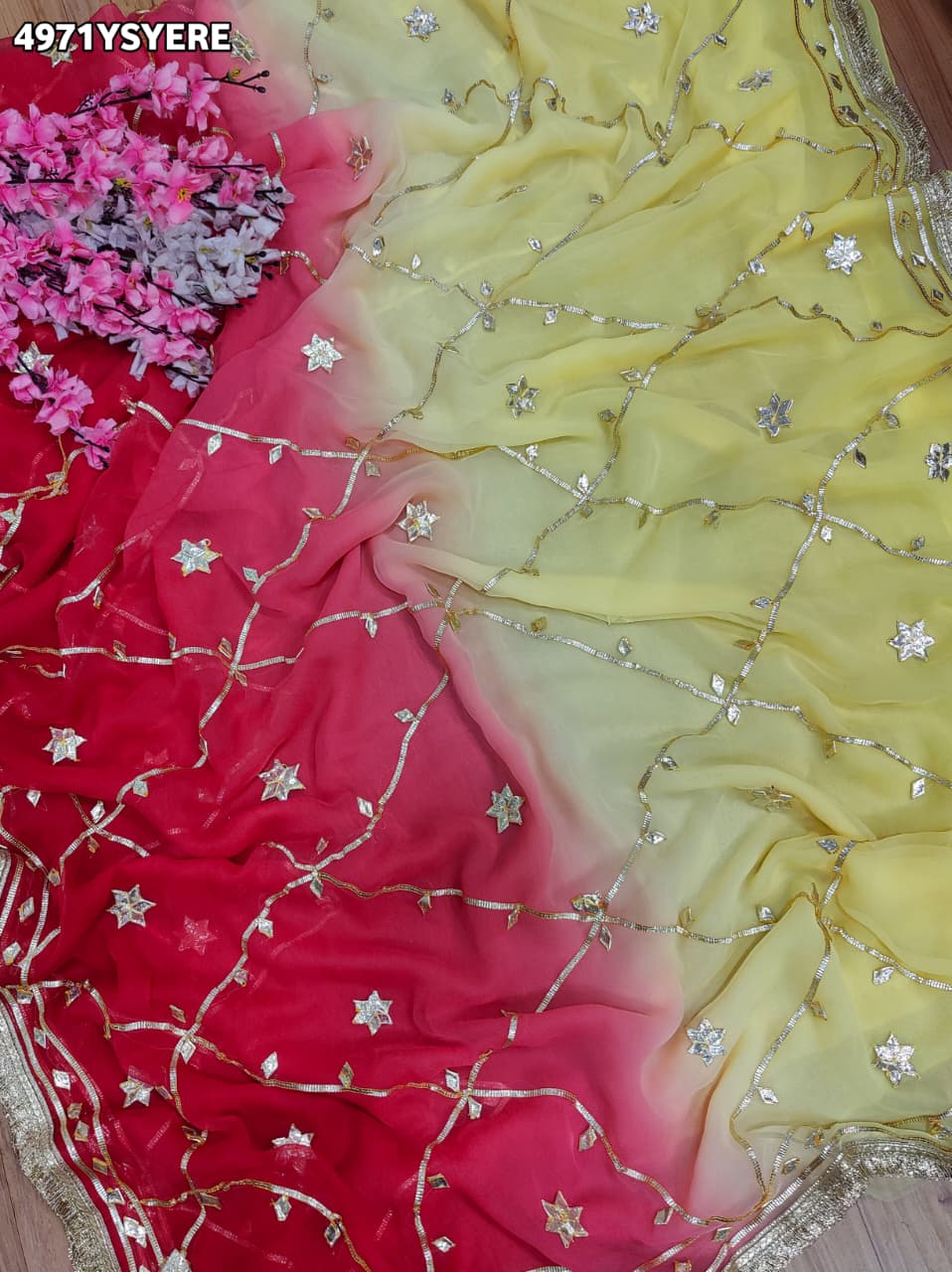 KcPc Traditional Georgette Saree with Beautiful Gotapatti Work MHS