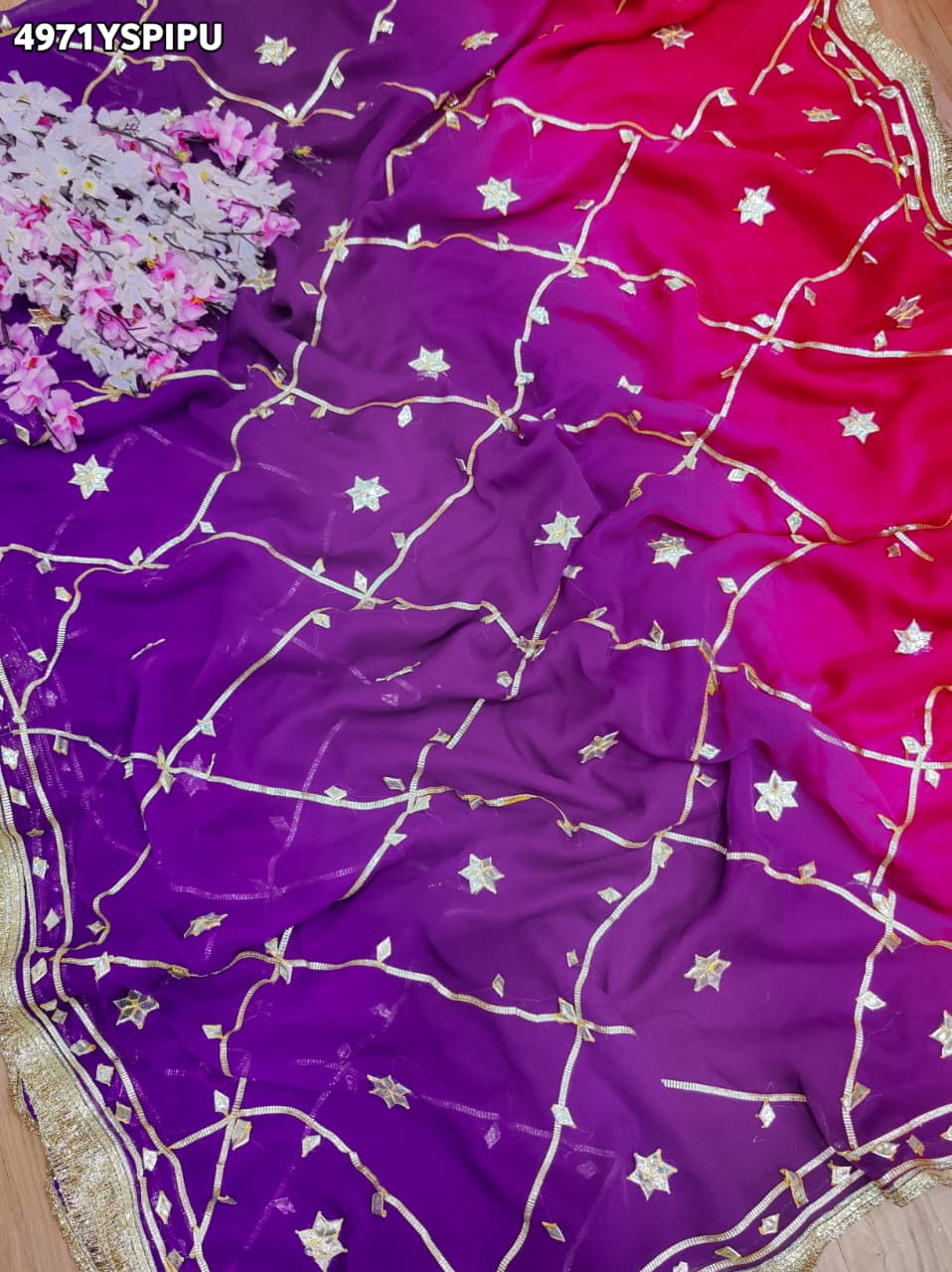 KcPc Beautiful Georgette Saree with Traditional Gotapatti Work MHS