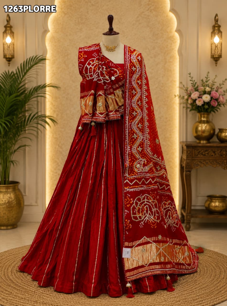 KcPcPure Gaji Silk Bandhani Lehenga with Gota Patti Work SATIS