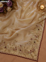 KcPc Tissue Silk Designer Saree with Beautiful Tari Embroidery WorkHM
