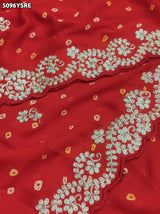 KcPc Georgette Bandhani Style Saree with Peturn Work for Festive Wear