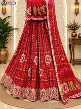 KcPc Gaji Silk Bandhani Style Lehenga with Traditional Gota Patti Work for Festive Wear