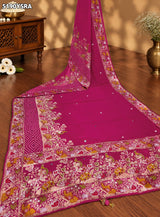 KcPc Designer Georgette Bandhani Saree with White Cutdana Beads Work