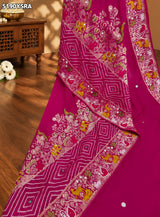 KcPc Designer Georgette Bandhani Saree with White Cutdana Beads Work