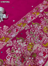 KcPc Designer Georgette Bandhani Saree with White Cutdana Beads Work