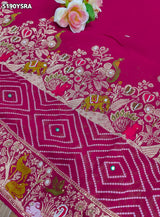 KcPc Designer Georgette Bandhani Saree with White Cutdana Beads Work