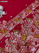 KcPc Georgette Bandhani Saree with Cutdana White Beads Work