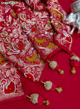 KcPc Georgette Bandhani Saree with Cutdana White Beads Work