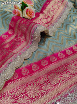KcPc Banarasi Khaddi Georgette Designer Saree with Diamond Lace Work and Blouse for Festive Wear