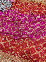 KcPc Khaddi Georgette Bandhani Style Saree with Traditional Zardosi Work and Blouse for Festive Wear