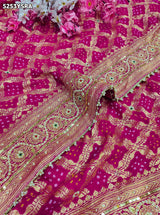 KcPc Khaddi Georgette Bandhani Style Saree with Traditional Zardosi Work for Festive Wear