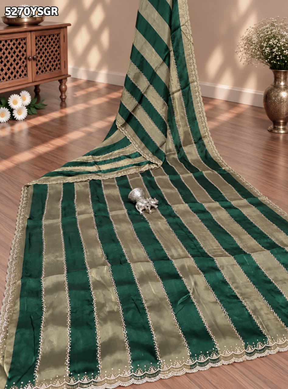 KcPc Tissue Silk Designer Style Saree with Diamond Work for Office Wear